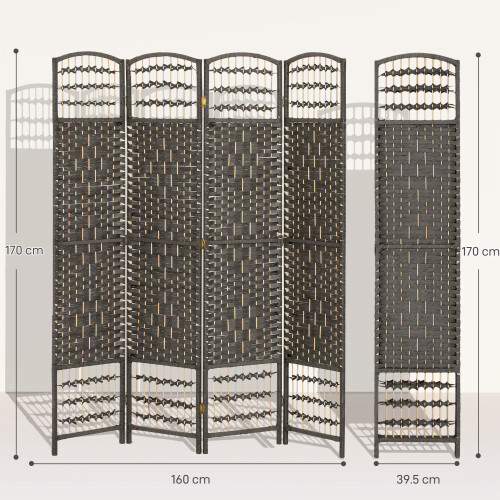 Homcom HOMCOM 4 Panel Folding Privacy Screen with Pine Wood Frame, Dark Grey 1
