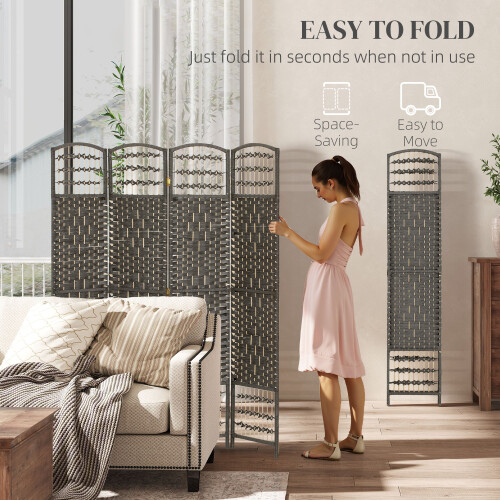Homcom HOMCOM 4 Panel Folding Privacy Screen with Pine Wood Frame, Dark Grey 2
