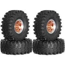 4Pcs 1.9 Inch Metal Tire Wheels with 118mm OD Tires for Axial SCX10 D90 Wraith 1/10 RC Climbing Crawler Car Parts Gold