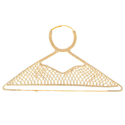 Elegant Rhinestones Body Chain Adjustable Mesh Design-Gold