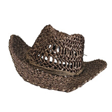 Adjustable Cornhusk Straw Sun Hat For Women Openwork-Coffee