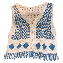 Summer Crochet Vest Cardigan Casual Tank Tops for Womens-Blue