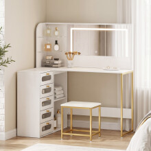 HOMCOM Dressing Table with LED Mirror and Stool, Drawers, Vanity Desk, White