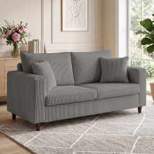 HOMCOM Loveseat Sofa with Wide Seat, Corduroy Upholstered, Light Grey