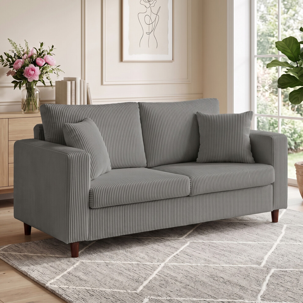 Homcom Unisex Light Grey Loveseat Sofa With Wide Seat, Corduroy Upholstered, Size 2 Seater - Image 3