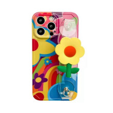 (No With hanging rope, Apple 15promax) Flower with Lanyard Neck Strap Silicone Phone Case for iPhone 15 Pro Max