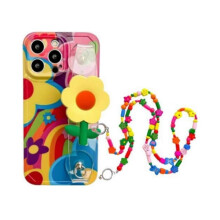 (With hanging rope, Apple 12promax) Flower with Lanyard Neck Strap Silicone Phone Case for iPhone 15 Pro Max