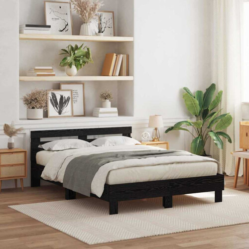 VidaXL vidaXL Bed Frame with LED Black Oak 150 x 200 cm Engineered Wood