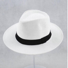 (White) Men Women Straw Jazz Fedora Hat Trilby Cuban Sun Cap Panama Short Brim Summer