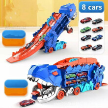 (8 cars) Dinosaur Transport with Metal Cars, City Dinosaur Ultimate Hauler Track Toy