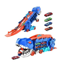 (4 cars) Dinosaur Transport with Metal Cars, City Dinosaur Ultimate Hauler Track Toy
