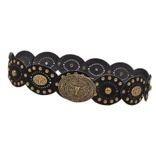 Verstelbare PU-leren band met cultureel detail-Zwart 110