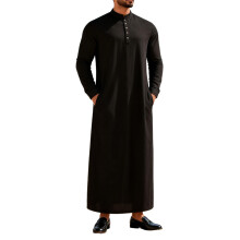 Thobe pour hommes musulmans modernes, tissu Polyester-Noir XXXL