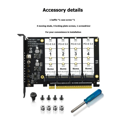 PCIe X16 to 4 NVMe SSD Expansion Card M.2 2280 Adapter Solid State Hard Disk Converter Board 1