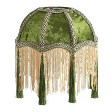 Victorian Bell Scalloped Velvet Lampshade with Tassels, Classic Replacement Lamp Shade, 9.8 11.3inch, Olive Green