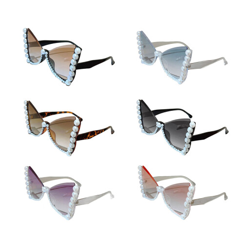 Lunettes de soleil papillon à monture de perles élégantes avec-2 1