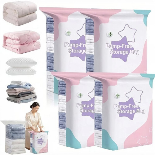 6X No‑Pump Vacuum Storage Bags -Press&Seal,Reusable Space Saving Compression Bag 2