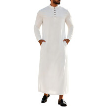 Traditional Muslims Thobe For Men Long Sleeve Button-White L