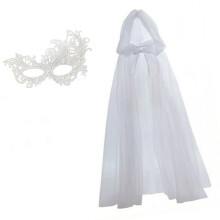 Flowing Hooded Cape With Decorative Lace Mask Perfect For-White