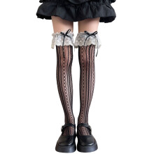 Japanese Aesthetic Thigh High Stockings With Ruffle Lace-Black