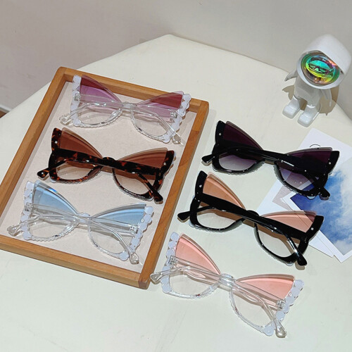 Lunettes de soleil papillon à monture de perles élégantes avec-3 2