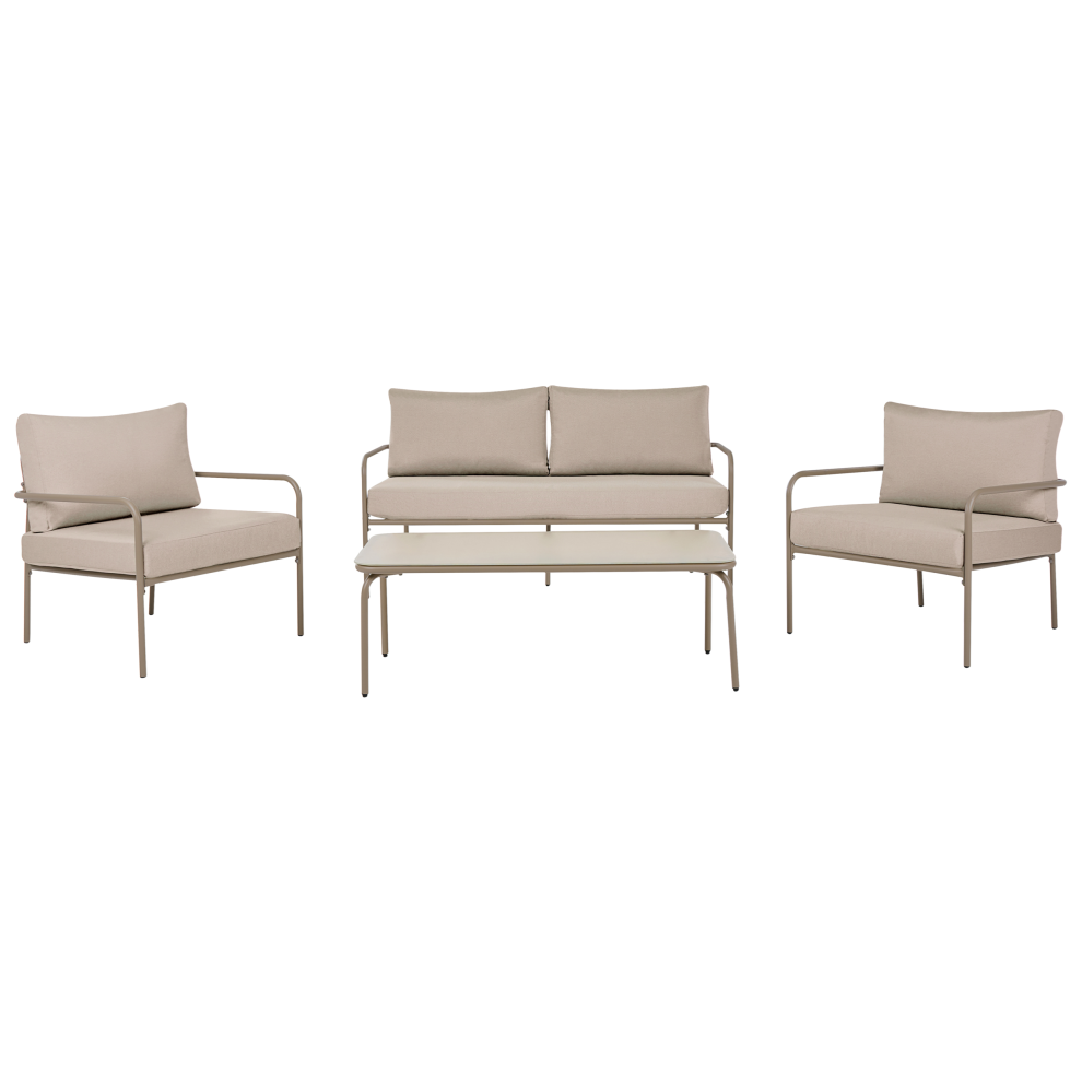 Beliani Garden Lounge Set With Table 4 Seater Nesso Metal Light Beige