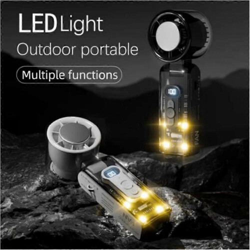 (Black) IceRush Turbo  Handheld Fan with Instant Cooling Plate & LED Light 2