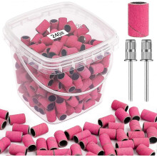Nagelschuurbandjes, 240 grit extra fijn, 200 stuks roze, met 2 nagelfreesjes voor manicures en pedicures