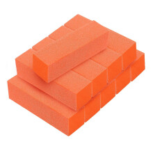 Oranje nagelvijlblokjes/manicurevijlen, 10 stuks, spons met witte korundkorrels, 9x2,5x2,5 cm, voor nagelverzorging en polijsten.