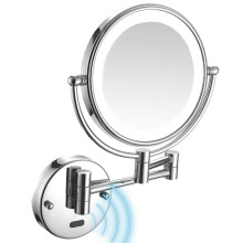 LED-wandspiegel voor make-up, 10x dubbelzijdige vergroting, slimme sensorverlichting, 360 graden draaibare uitschuifbare arm, chroom