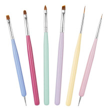 Nail Art Brushes Set, Double Ended Dotting Tools, 6 Pieces, Multiple Sizes, Beige Pink Blue Grey, for Gel Nail Art Design