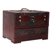 Vintage Wooden Jewelry Box with Cover Mirror, Wood Jewelry Storage Organizer for Necklaces Earrings Bracelets, 22*16*16cm