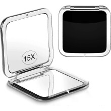 Make-upspiegel met 15x vergroting, dubbelzijdig (1x/15x vergroting), 8,4 cm (3,3 inch) handspiegel voor op reis met magnetische sluiting.