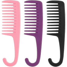 Plastic kam met brede tanden voor het ontwarren van haar, afgeronde uiteinden voor comfort, 3 stuks in zwart, roze en paars