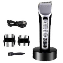Elektrische haartrimmer voor mannen, schuine kop, zelfsliepende messen, 240 minuten gebruiksduur, LED-display, zwart ABS