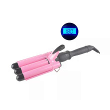 Krultang met drie cilinders, 22 mm, keramisch ontwerp, LCD-display, automatische uitschakeling, roze