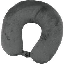Cuscino da viaggio premium grigio in memory foam con supporto per il collo, compatto e con fodera lavabile.