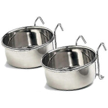 Stainless Steel Coop Cup, 10-Ounce [2-Pack] Hanging Bowl for Cage, Dishwasher Safe