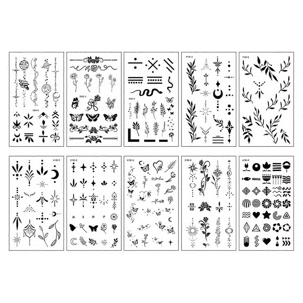 Black Theme Temporary Tattoos Sticker 10pcs, Waterproof Sweat Resistant Long Lasting for Cosplay