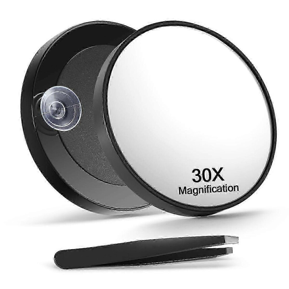 30X Magnifying Mirror with Tweezers and Suction Cups for Grooming Travel