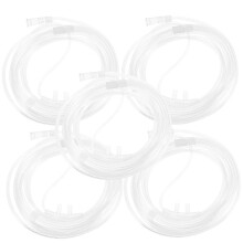 Cannule nasali per ossigeno, confezione da 5, tubicini in plastica per uso domestico e ospedaliero, compatibili con dispositivi per ossigenoterapia.