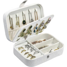 Travel Jewelry Organizer Box PU Leather Double Layer Portable Case for Storage