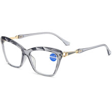 Blaulichtfilternde Lesebrille im Katzenaugen-Design, 1,75 Zoll, für Damen, Retro-Kristallrahmen, Computerbrille, Grau