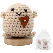 Mini peluche pomme de terre tricotée, poupée en laine avec socle en bois et cartes énergétiques inspirantes, décoration portable