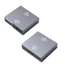 USB-C mannelijk naar dubbele USB-C vrouwelijk + USB 3.0 vrouwelijke adapter, grijs metaal, 2-in-1 adapter voor opladen en gegevensoverdracht