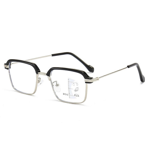 Progressive Reading Glasses for Men Large Frame Anti Glare Blue Light Blocking Silver 2.5x Magnification