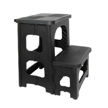 Składany podnóżek dwustopniowy, przenośny, antypoślizgowy, plastikowy, podwójna wysokość 21 cm i 42 cm, obciążenie 150 kg, czarny