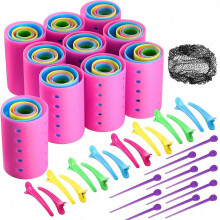 Hair Rollers Set with 60 Plastic Rollers, 6 Sizes, 60 Pins, 20 Clips and Hair Net for Styling