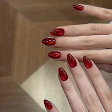 Press on Nails Almond Christmas Cat Eye Design Reusable with Adhesive Tabs Kit