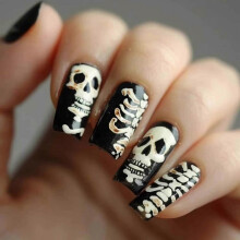 Press On Nails Medium Square Skull Design 24pcs ABS Acrylic False Nails with Glue BNO312